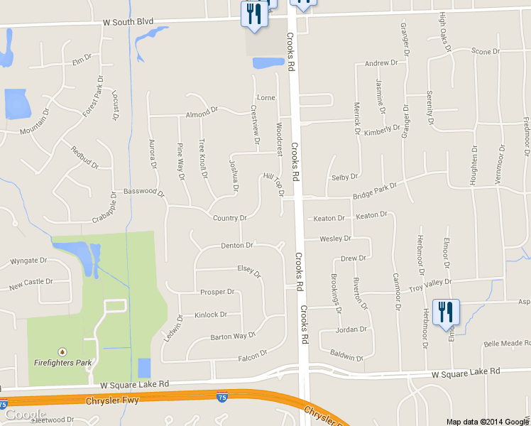 map of restaurants, bars, coffee shops, grocery stores, and more near 1179 Country Drive in Troy