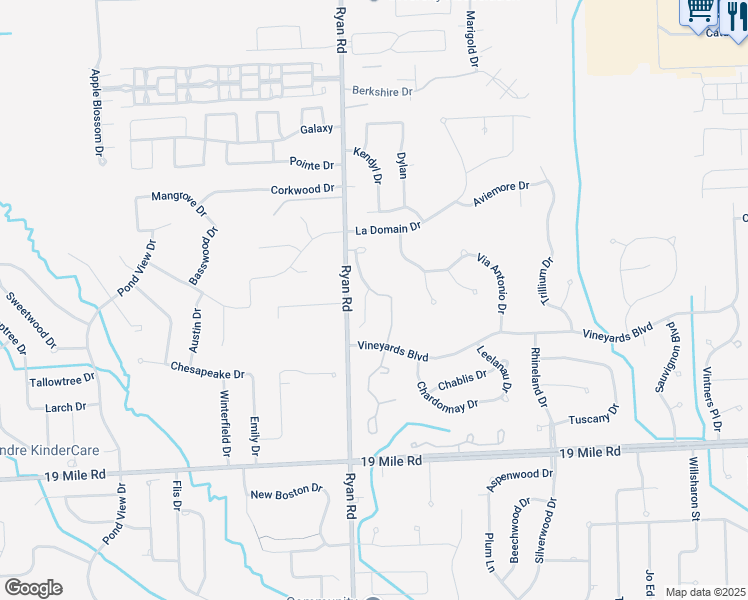 map of restaurants, bars, coffee shops, grocery stores, and more near 43502 Perignon Drive in Sterling Heights