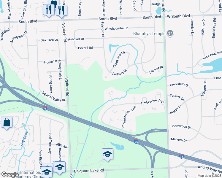 map of restaurants, bars, coffee shops, grocery stores, and more near 1131 Ivyglen Circle in Bloomfield Township