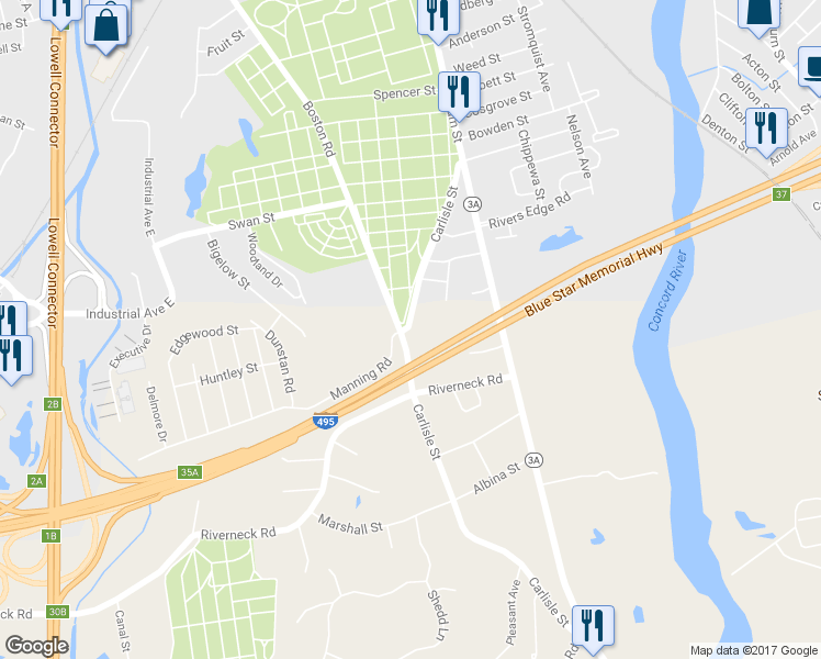 map of restaurants, bars, coffee shops, grocery stores, and more near 14 Carlisle Street in Chelmsford