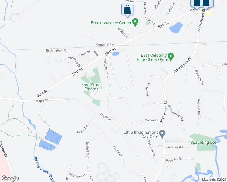 map of restaurants, bars, coffee shops, grocery stores, and more near 132 Whittemore Street in Tewksbury