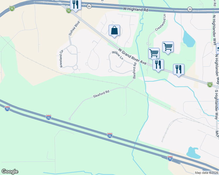 map of restaurants, bars, coffee shops, grocery stores, and more near 1041 Willow Lane in Howell