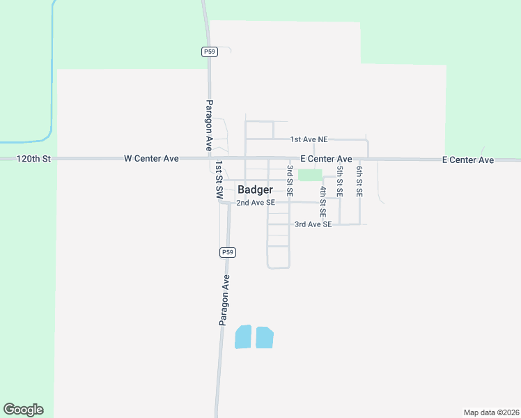 map of restaurants, bars, coffee shops, grocery stores, and more near 127 2nd Avenue Southeast in Badger