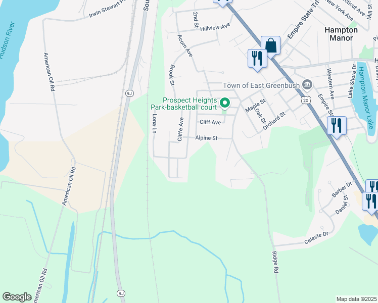 map of restaurants, bars, coffee shops, grocery stores, and more near 27 Moulds Avenue in Rensselaer