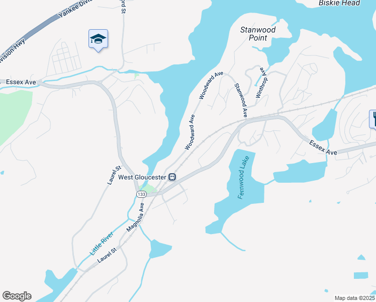 map of restaurants, bars, coffee shops, grocery stores, and more near 35 Woodward Avenue in Gloucester