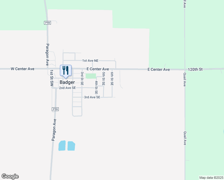 map of restaurants, bars, coffee shops, grocery stores, and more near 2nd Avenue Southeast in Badger