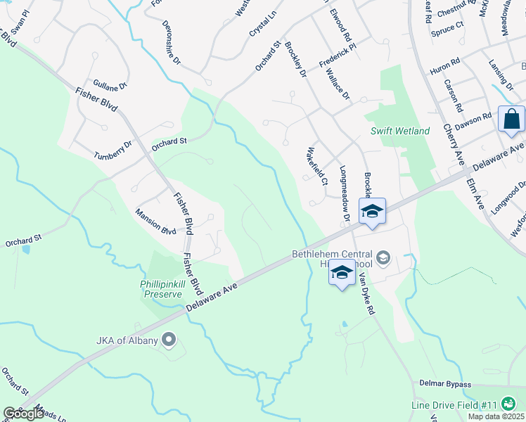 map of restaurants, bars, coffee shops, grocery stores, and more near 21 Canterbury Lane in Albany County