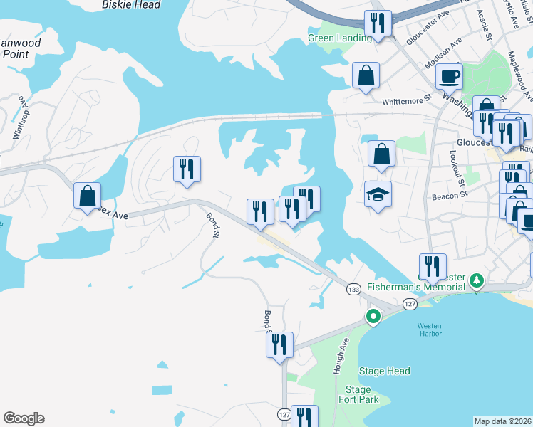 map of restaurants, bars, coffee shops, grocery stores, and more near 6 Julian Road in Gloucester