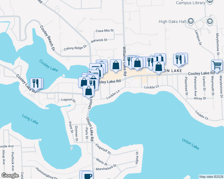 map of restaurants, bars, coffee shops, grocery stores, and more near 1537 Sable Street in Commerce Charter Township