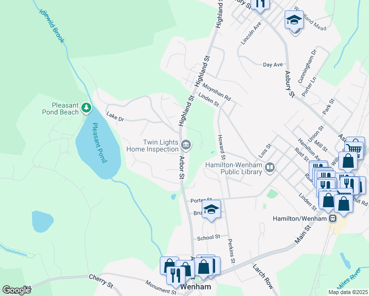map of restaurants, bars, coffee shops, grocery stores, and more near 1 Highland Street in Hamilton