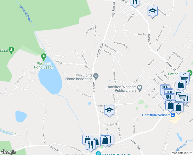 map of restaurants, bars, coffee shops, grocery stores, and more near 1 Highland Street in Hamilton