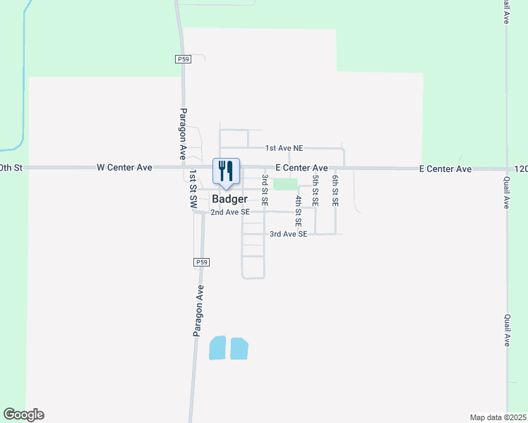 map of restaurants, bars, coffee shops, grocery stores, and more near 2nd Avenue Southeast in Badger