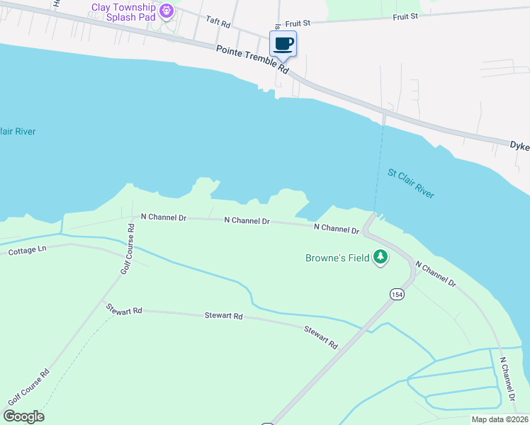 map of restaurants, bars, coffee shops, grocery stores, and more near 2153 North Channel Drive in Harsens Island