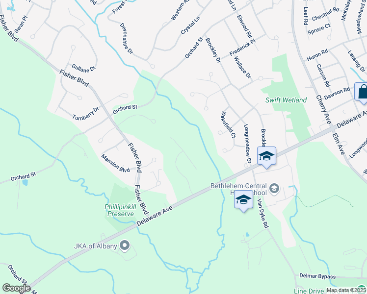 map of restaurants, bars, coffee shops, grocery stores, and more near 21 Canterbury Lane in Albany County