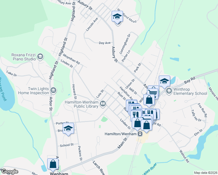 map of restaurants, bars, coffee shops, grocery stores, and more near 164 Railroad Avenue in Hamilton