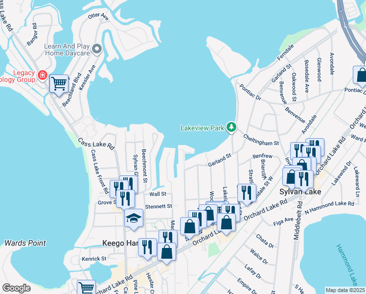 map of restaurants, bars, coffee shops, grocery stores, and more near in Sylvan Lake