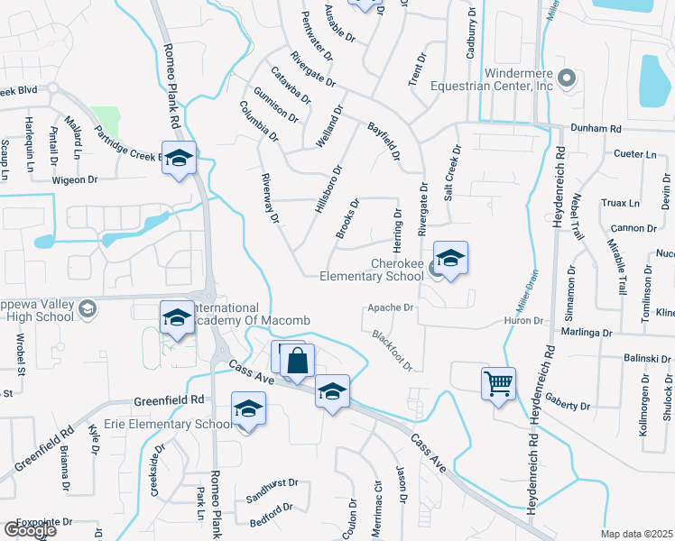 map of restaurants, bars, coffee shops, grocery stores, and more near 19684 Driftwood Drive in Clinton Township