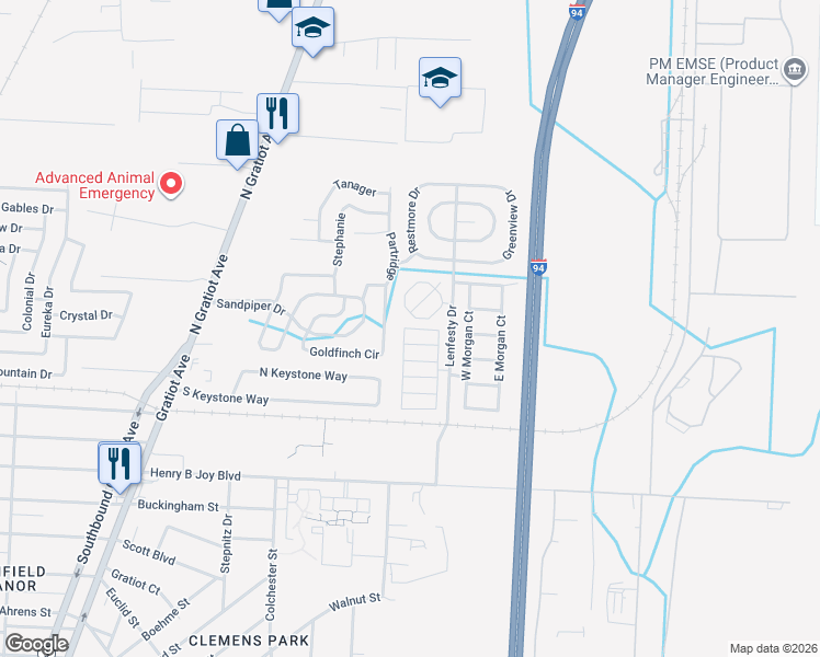 map of restaurants, bars, coffee shops, grocery stores, and more near 24336 Waycross Street in Harrison Township