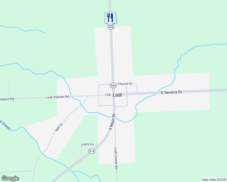 map of restaurants, bars, coffee shops, grocery stores, and more near New York 414 in Lodi