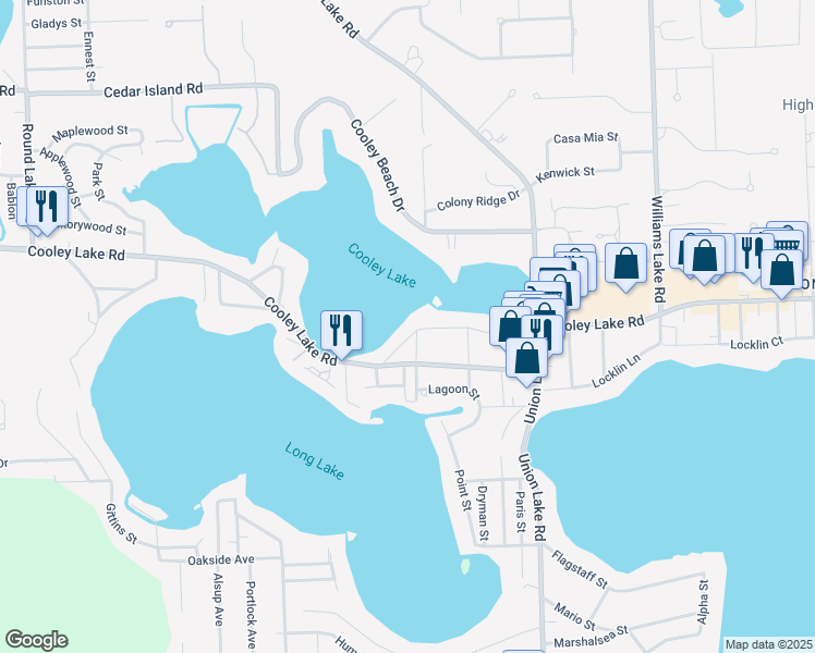 map of restaurants, bars, coffee shops, grocery stores, and more near 8512 Cascade Street in Commerce Charter Township