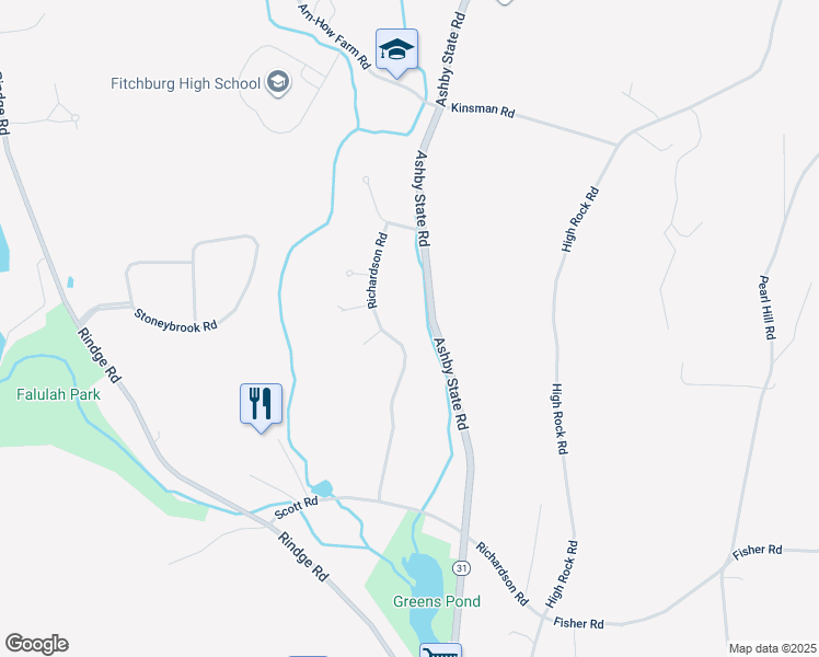 map of restaurants, bars, coffee shops, grocery stores, and more near 483 Ashby State Road in Fitchburg