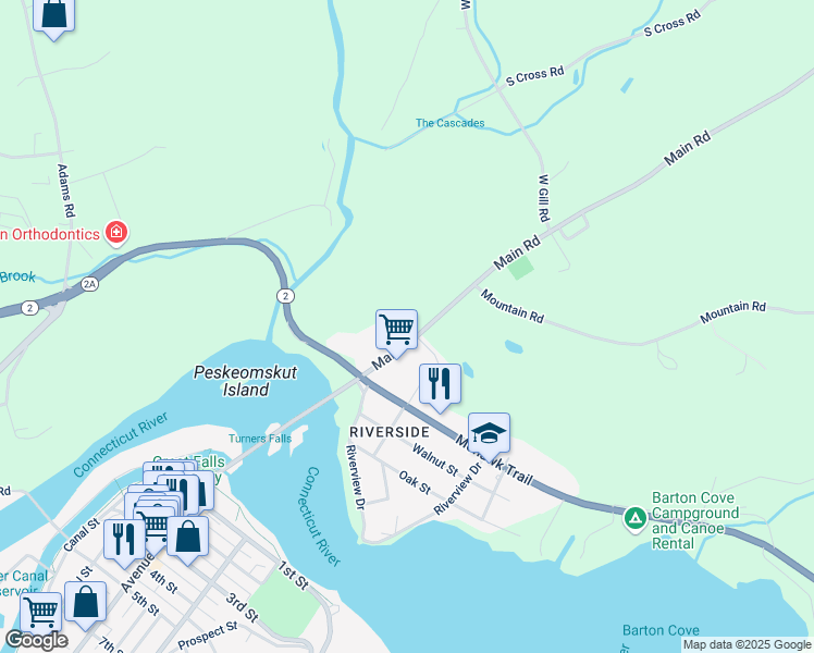 map of restaurants, bars, coffee shops, grocery stores, and more near 13 Main Road in Gill