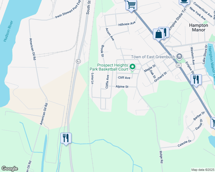 map of restaurants, bars, coffee shops, grocery stores, and more near 35 Alpine Street in Rensselaer