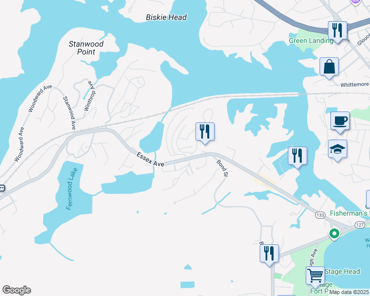 map of restaurants, bars, coffee shops, grocery stores, and more near 202 Heights at Cape Ann in Gloucester