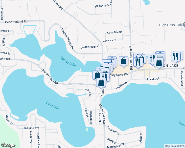 map of restaurants, bars, coffee shops, grocery stores, and more near 8282 Cascade Street in Commerce Charter Township