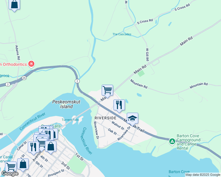 map of restaurants, bars, coffee shops, grocery stores, and more near 13 Main Road in Gill