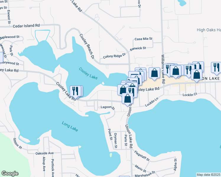 map of restaurants, bars, coffee shops, grocery stores, and more near 8406 Cascade Street in Oakland County