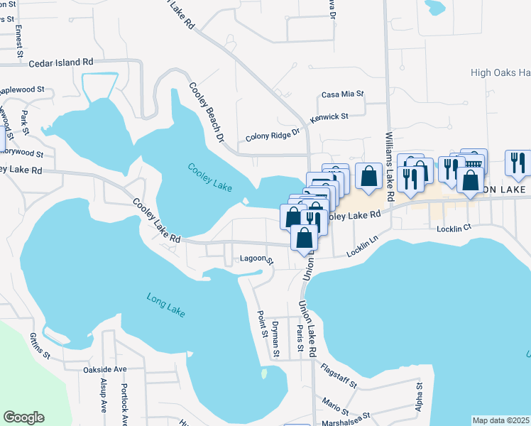 map of restaurants, bars, coffee shops, grocery stores, and more near 8406 Cascade Street in White Lake charter Township