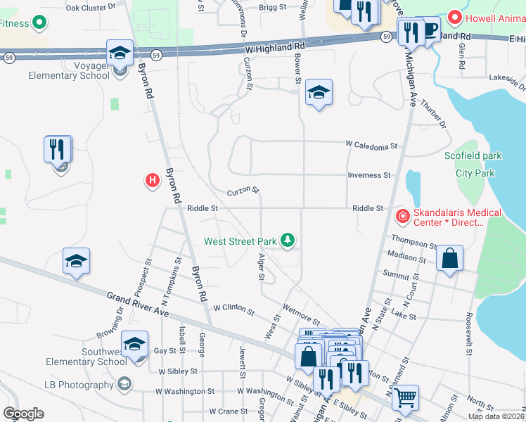 map of restaurants, bars, coffee shops, grocery stores, and more near 1014 Curzon Road in Howell