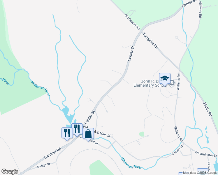 map of restaurants, bars, coffee shops, grocery stores, and more near 132 Center Street in Ashburnham