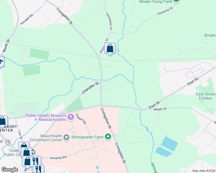 map of restaurants, bars, coffee shops, grocery stores, and more near 721 Livingston Street in Tewksbury