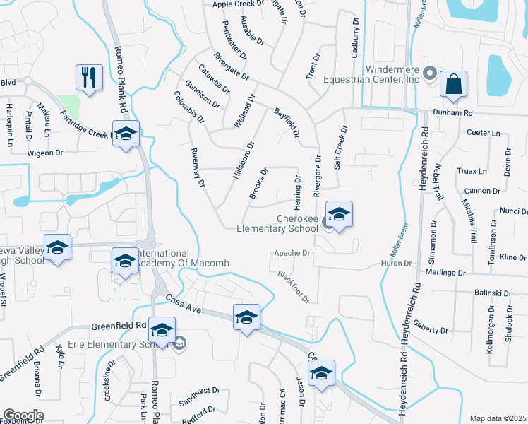 map of restaurants, bars, coffee shops, grocery stores, and more near 19684 Driftwood Drive in Macomb County