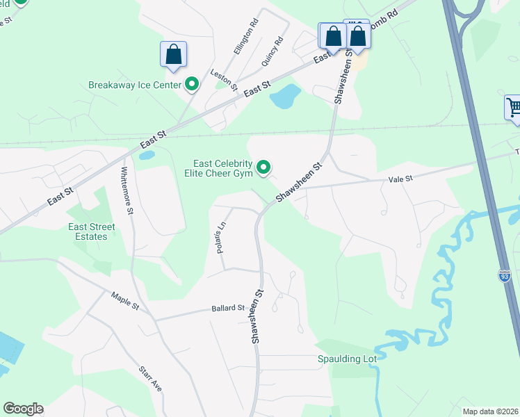 map of restaurants, bars, coffee shops, grocery stores, and more near 1470 Shawsheen Street in Tewksbury