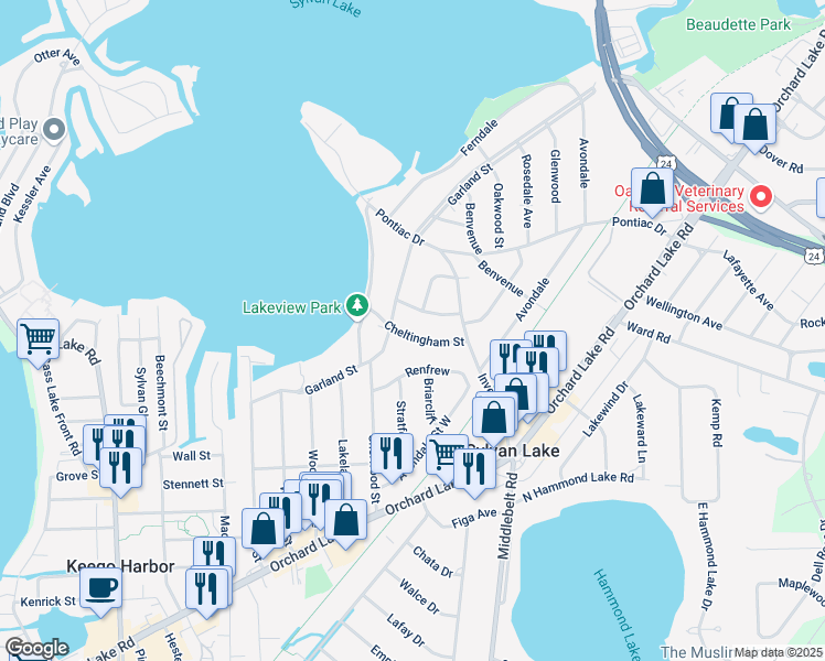 map of restaurants, bars, coffee shops, grocery stores, and more near 2370 Cheltingham Street in Sylvan Lake