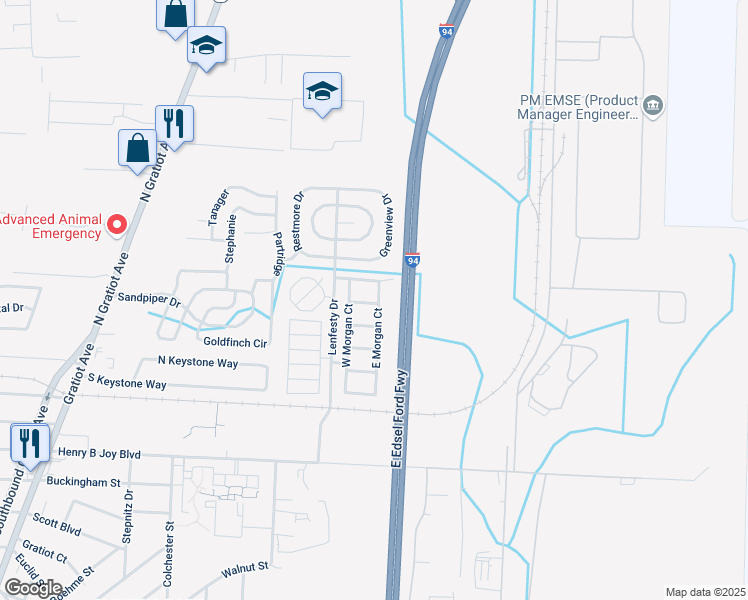map of restaurants, bars, coffee shops, grocery stores, and more near 24855 North Morgan Court in Harrison Township