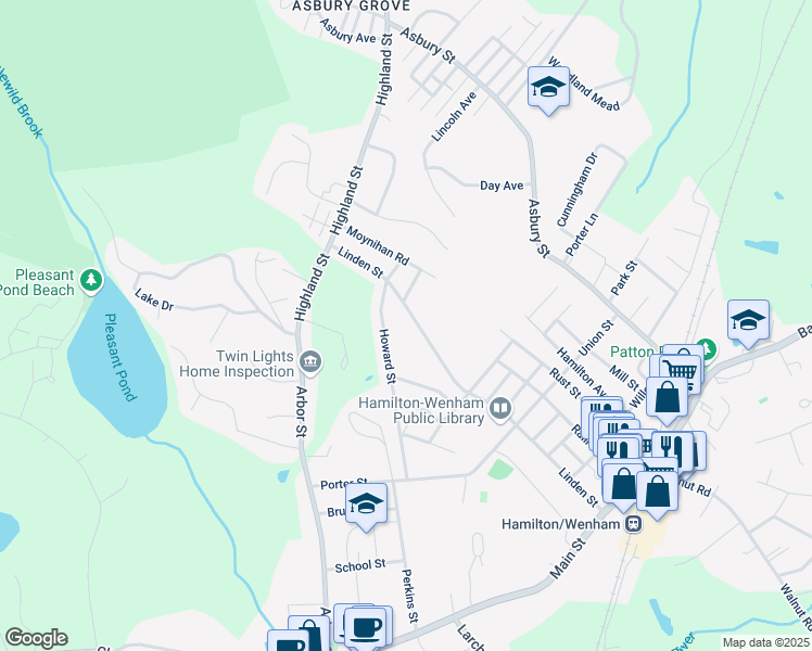 map of restaurants, bars, coffee shops, grocery stores, and more near 222 Linden Street in Hamilton