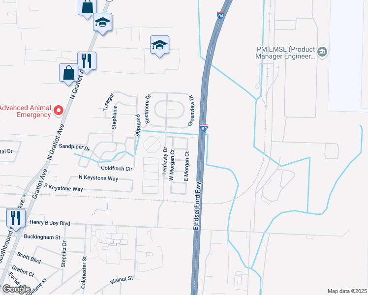 map of restaurants, bars, coffee shops, grocery stores, and more near 24855 North Morgan Court in Harrison Township