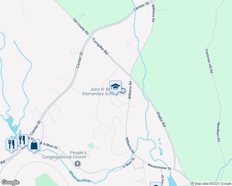 map of restaurants, bars, coffee shops, grocery stores, and more near 96 Williams Road in Ashburnham