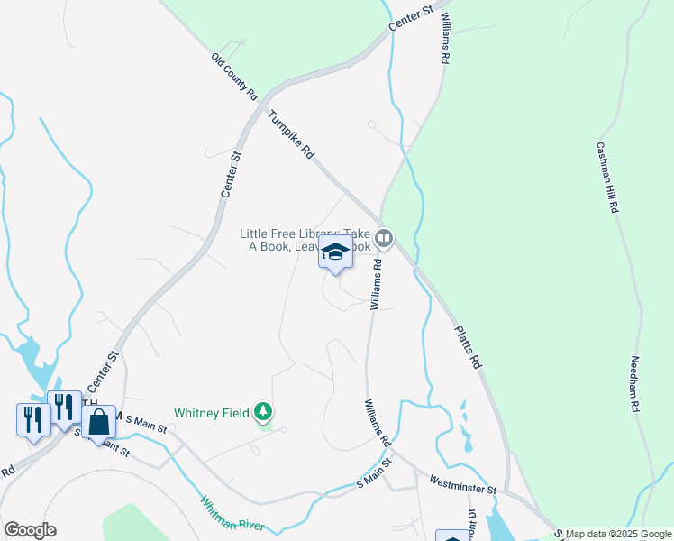 map of restaurants, bars, coffee shops, grocery stores, and more near 96 Williams Road in Ashburnham