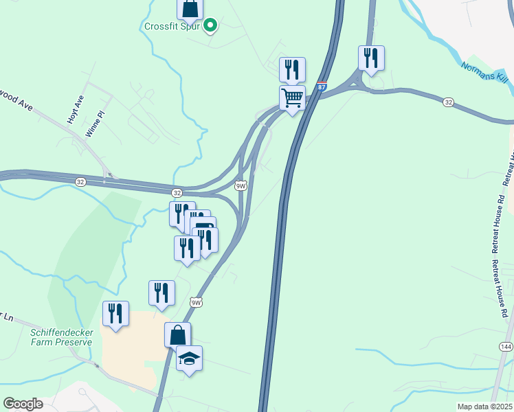 map of restaurants, bars, coffee shops, grocery stores, and more near U.S. 9W in Glenmont