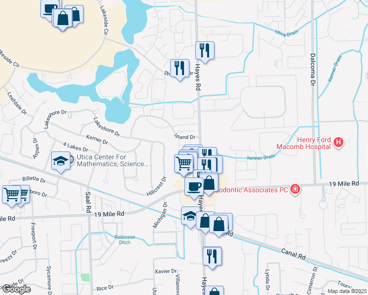map of restaurants, bars, coffee shops, grocery stores, and more near 15145 Seagull Drive in Sterling Heights