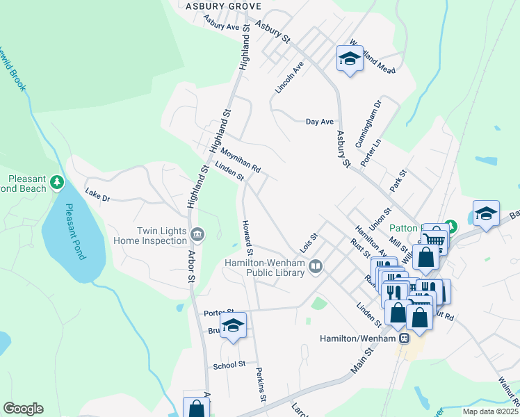 map of restaurants, bars, coffee shops, grocery stores, and more near 222 Linden Street in Hamilton