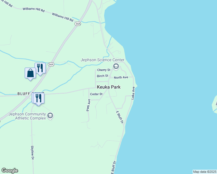 map of restaurants, bars, coffee shops, grocery stores, and more near in Keuka Park
