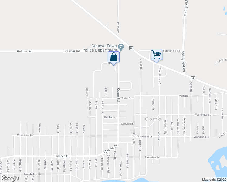 map of restaurants, bars, coffee shops, grocery stores, and more near 3380 Apple Place in Lake Geneva