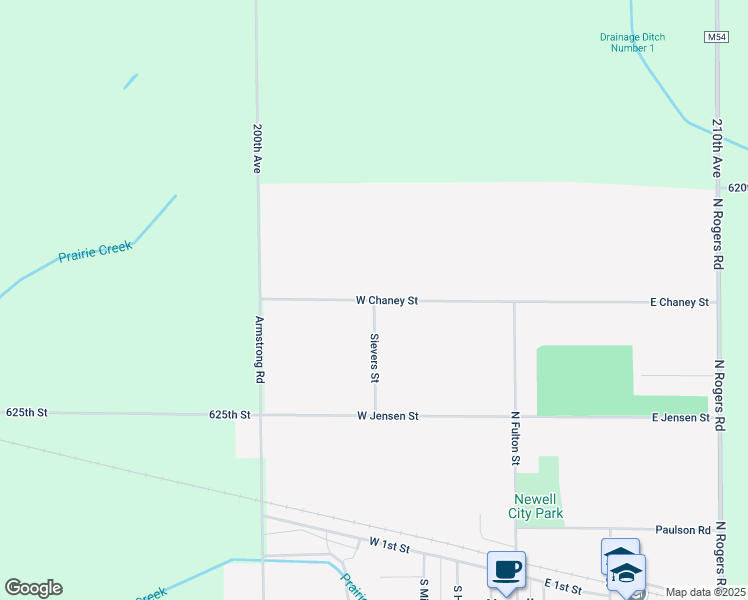 map of restaurants, bars, coffee shops, grocery stores, and more near 655 West Chaney Street in Newell