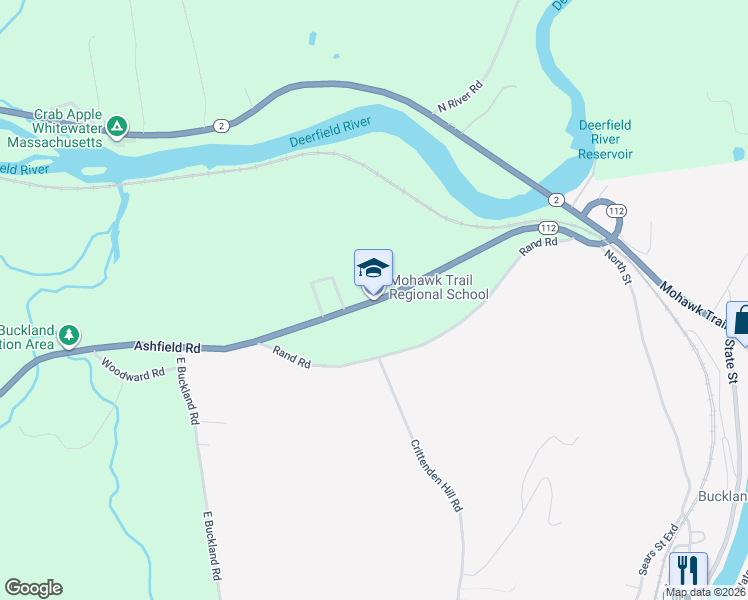 map of restaurants, bars, coffee shops, grocery stores, and more near 26 Ashfield Road in Shelburne Falls